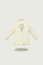 Regular Fit Ruffle Detailing Cream Mock Neck Embroidered Unisex kids T-Shirt