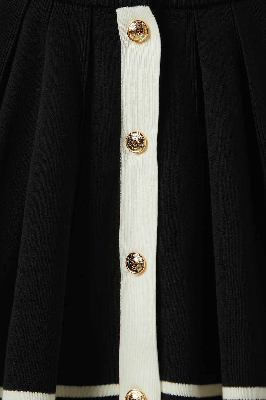 Black Knit Pleated Mini Skirt with White Stripes