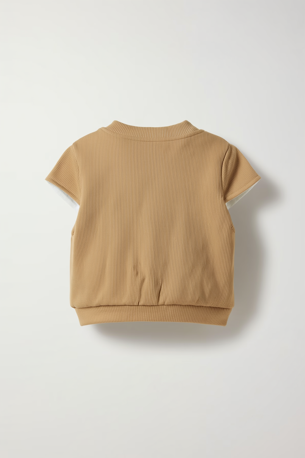 Beige Toddler Ribbed Heart Appliqué Top