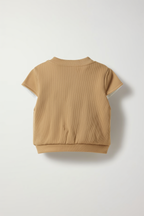 Beige Toddler Ribbed Heart Appliqué Top