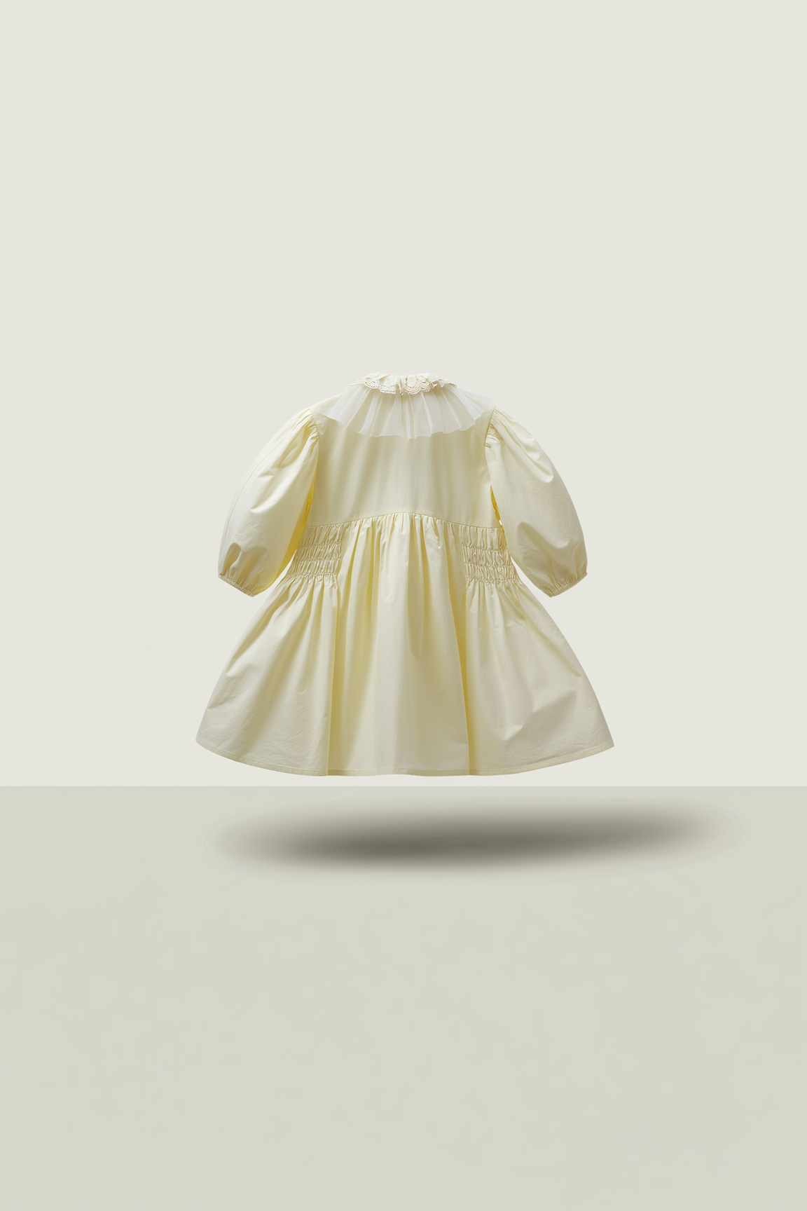 Ivory Smocked Waist Dress with Lace Collar