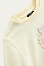 Regular Fit Ruffle Detailing Cream Mock Neck Embroidered Unisex kids T-Shirt