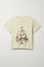 Kids' Off-White T-Shirt with Christmas Flower Graphic
