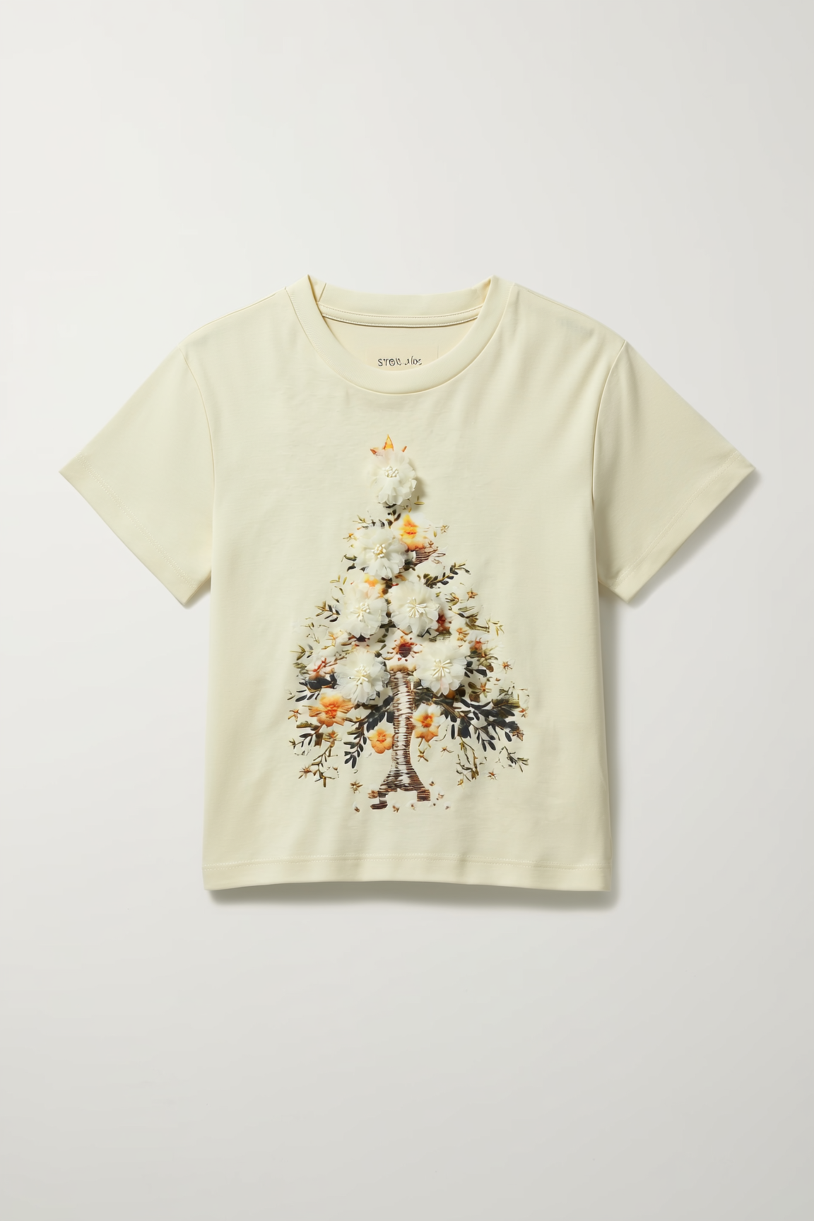 Kids' Off-White T-Shirt with Christmas Flower Graphic