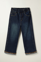 girls wide-leg denim jeans brown & black leopard-print lining