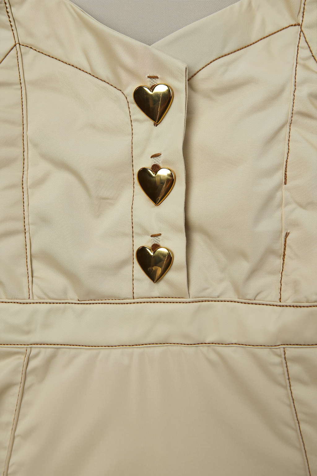 White Cotton Blend Cami Dress with Heart Buttons