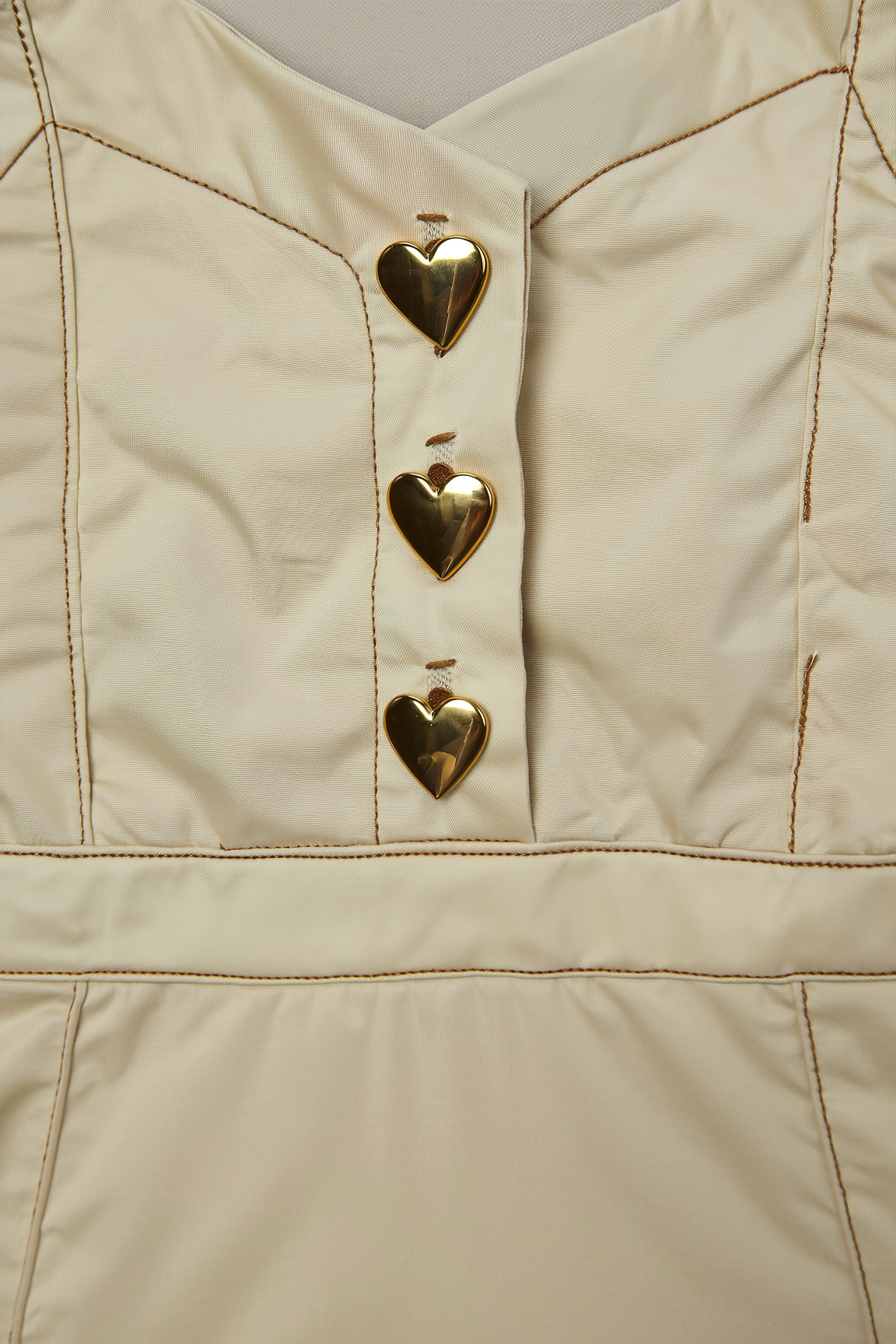 White Cotton Blend Cami Dress with Heart Buttons