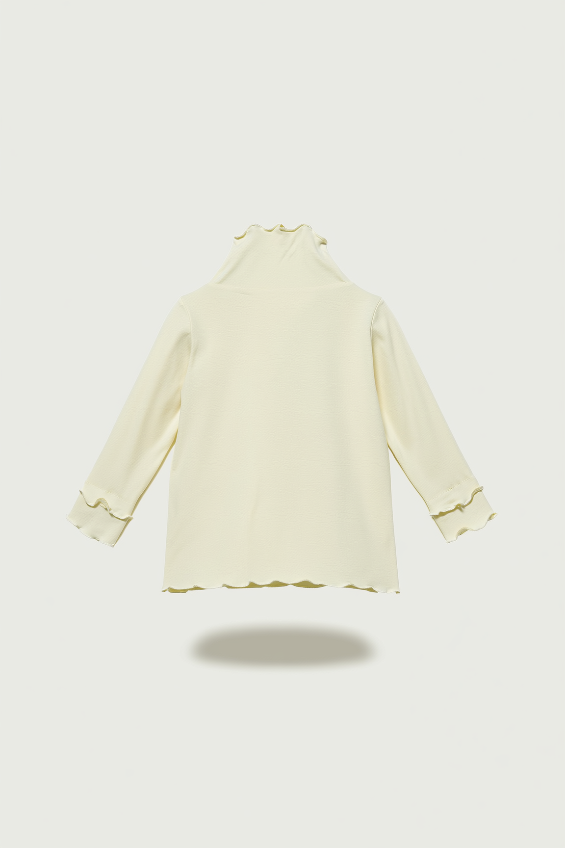 Regular Fit Ruffle Detailing Cream Mock Neck Embroidered Unisex kids T-Shirt