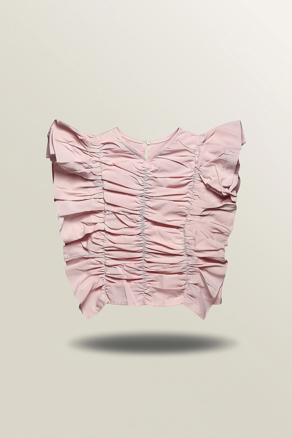 Pink Ruched Ruffle Sleeve Top