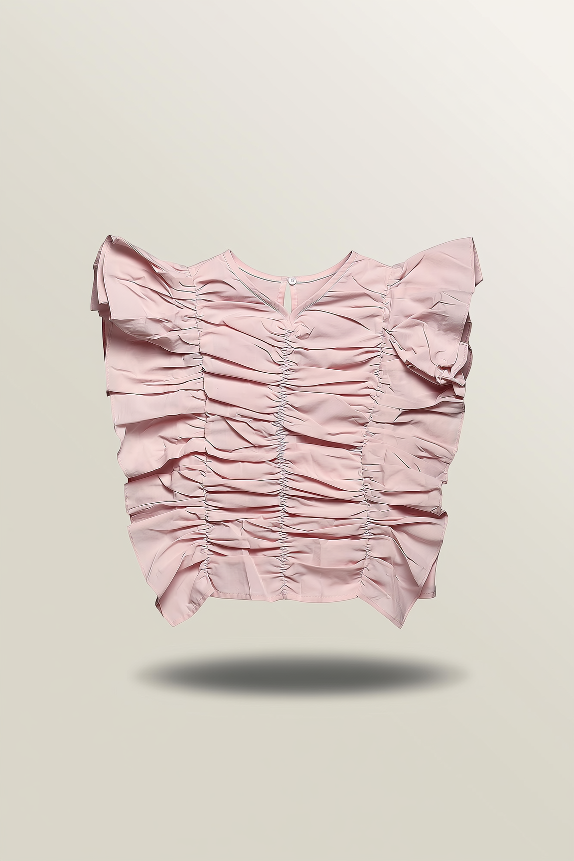 Pink Ruched Ruffle Sleeve Top