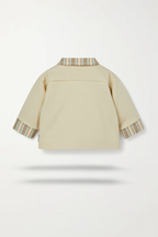 Beige Plaid-Trim Crop Jacket