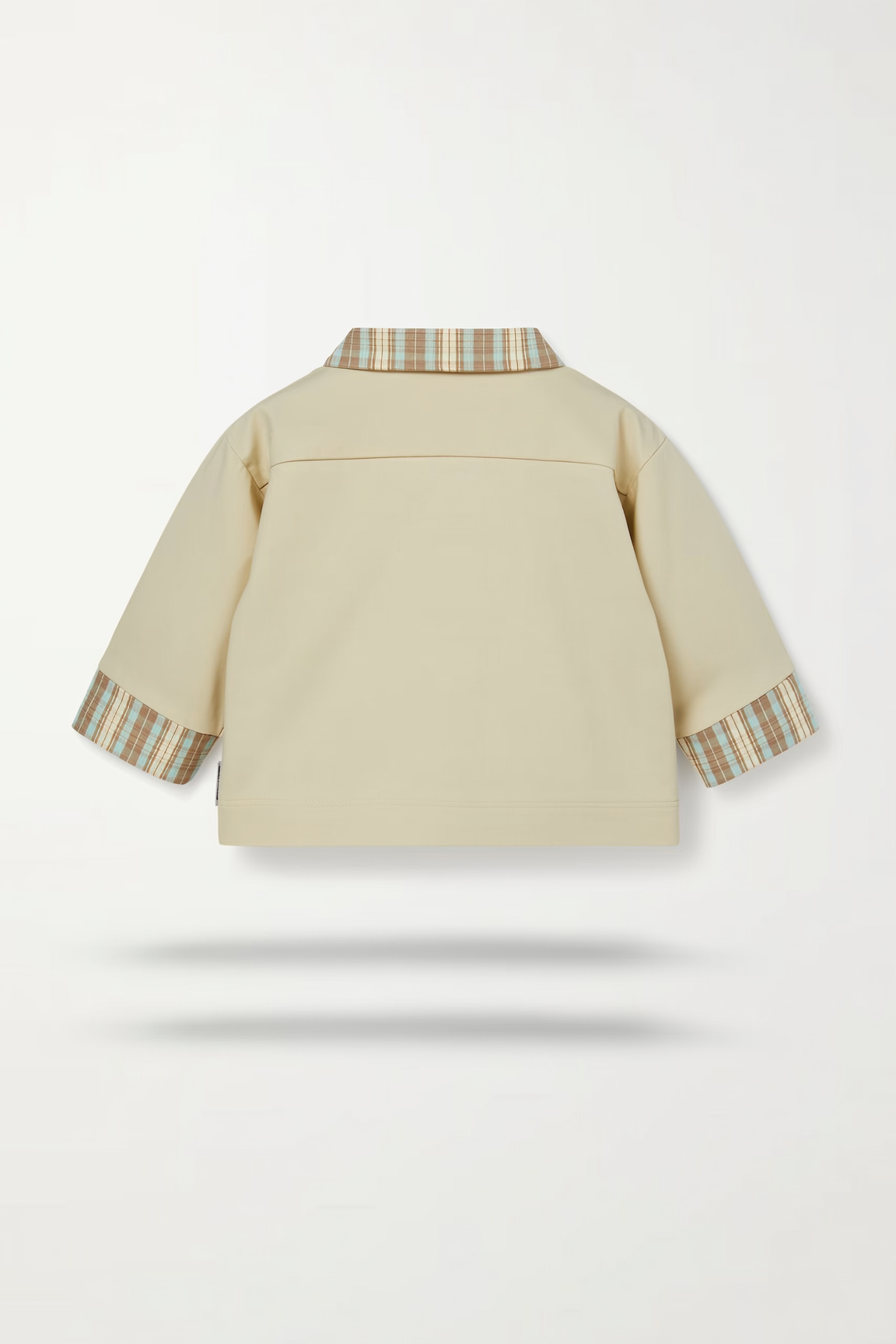 Beige Plaid-Trim Crop Jacket