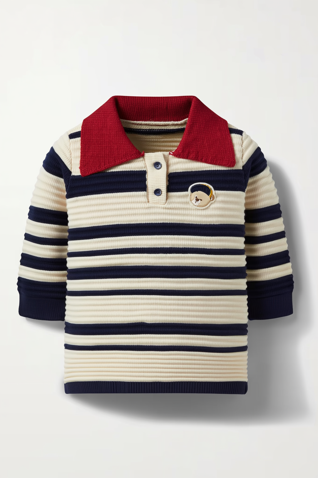 Boys' Navy & Cream Striped Knit Polo Shirt with Patch