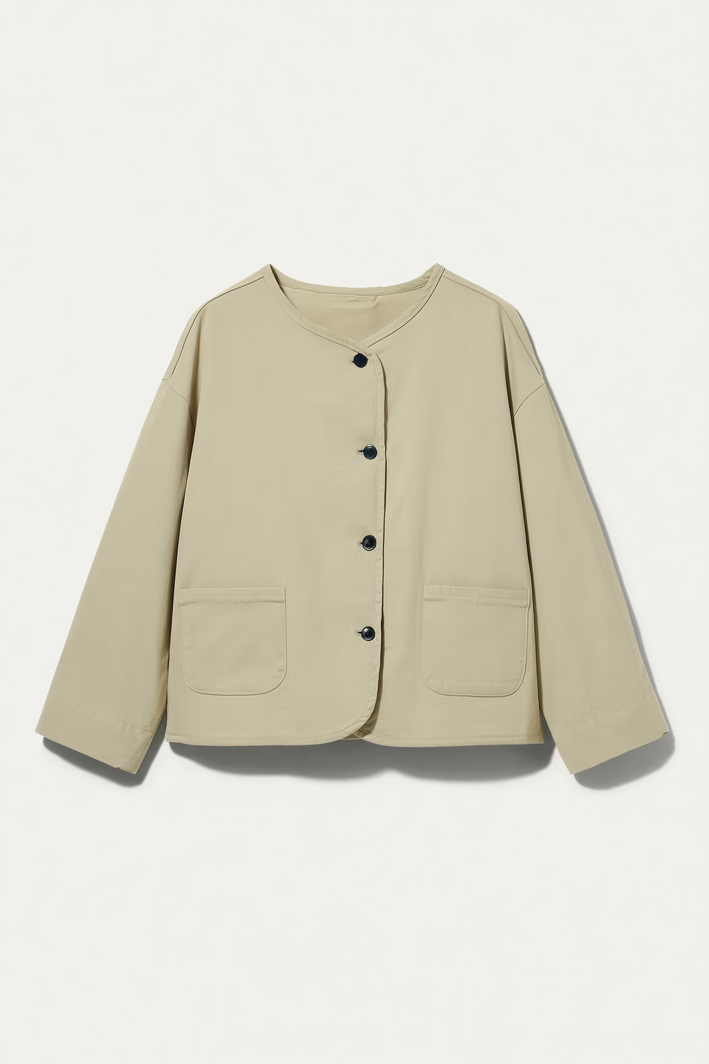 beige collarless button-up cardigan