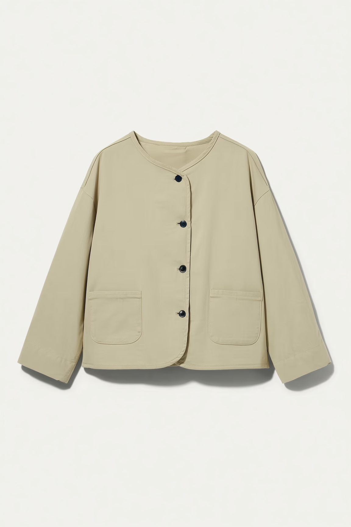 beige collarless button-up cardigan