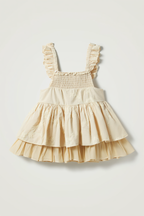 Girls White Floral Applique Sleeveless Party Dress