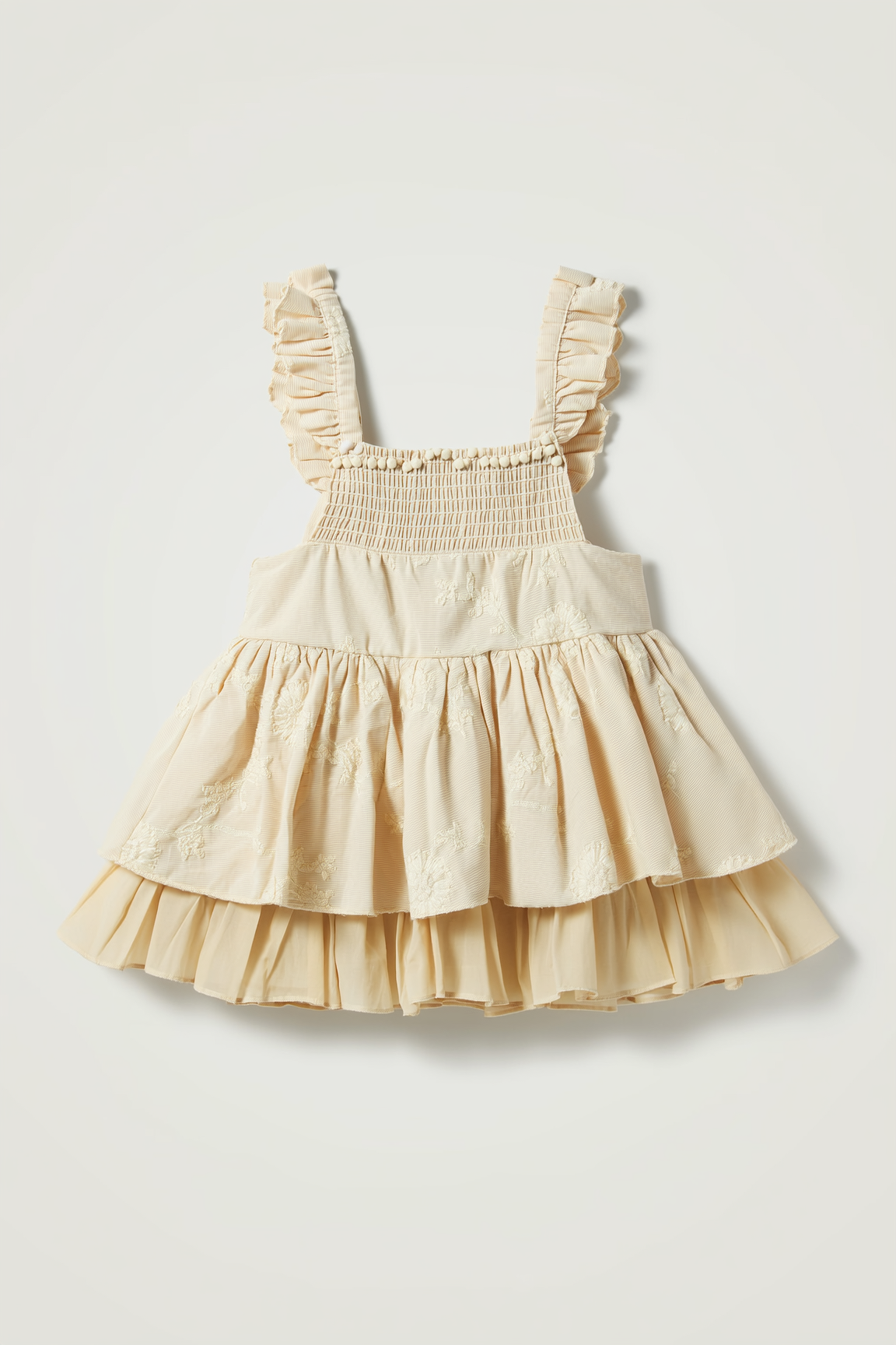 Girls White Floral Applique Sleeveless Party Dress