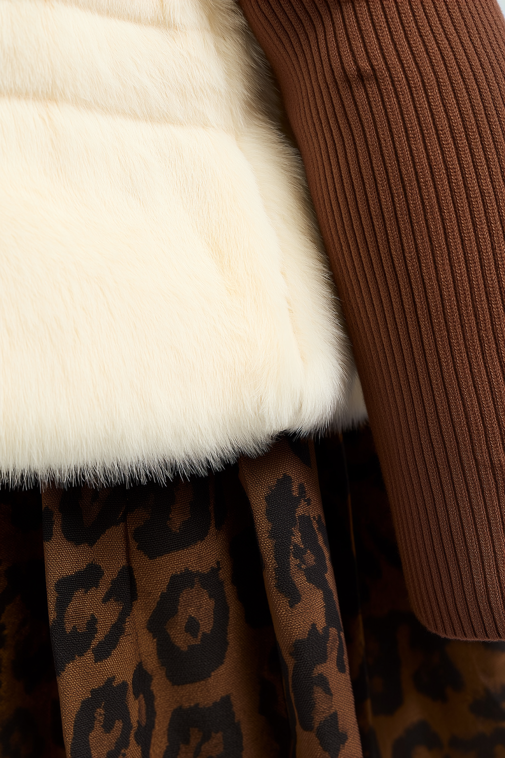 Sleeveless Cream Faux-Fur Waistcoat