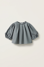 Girls’ Puff Sleeve Ruffle Trim Top – Slate Grey