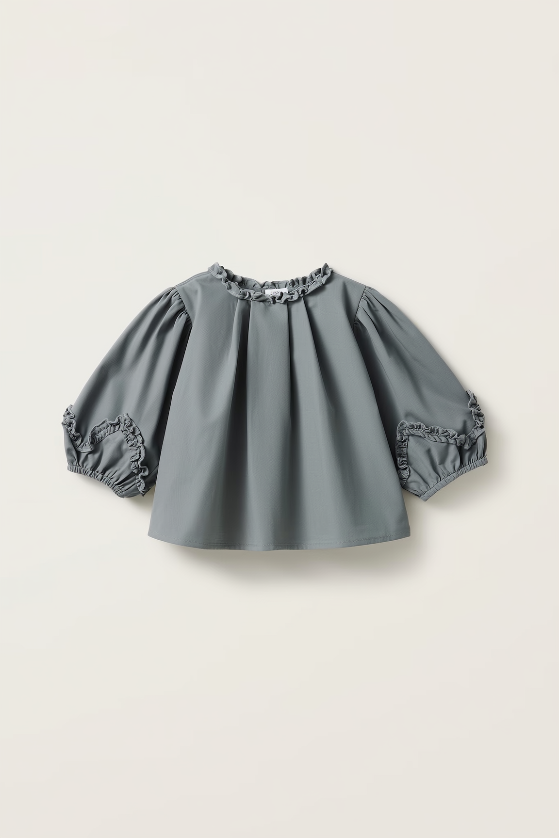 Girls’ Puff Sleeve Ruffle Trim Top – Slate Grey