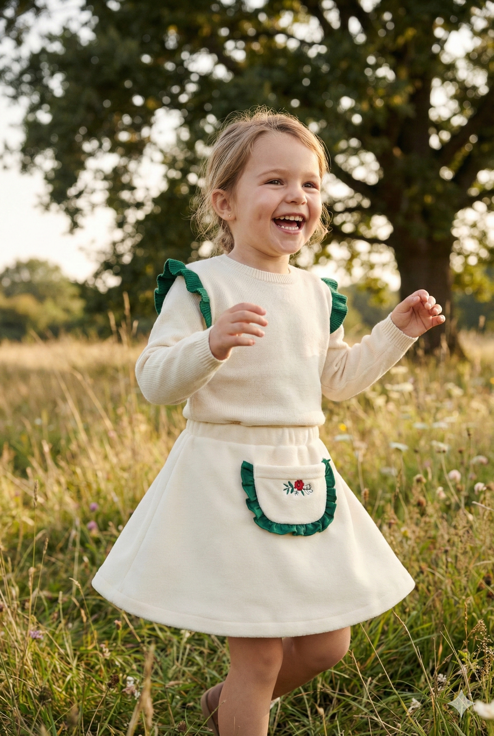 Girls' Corduroy A-Line Skirt with Rose Embroidery