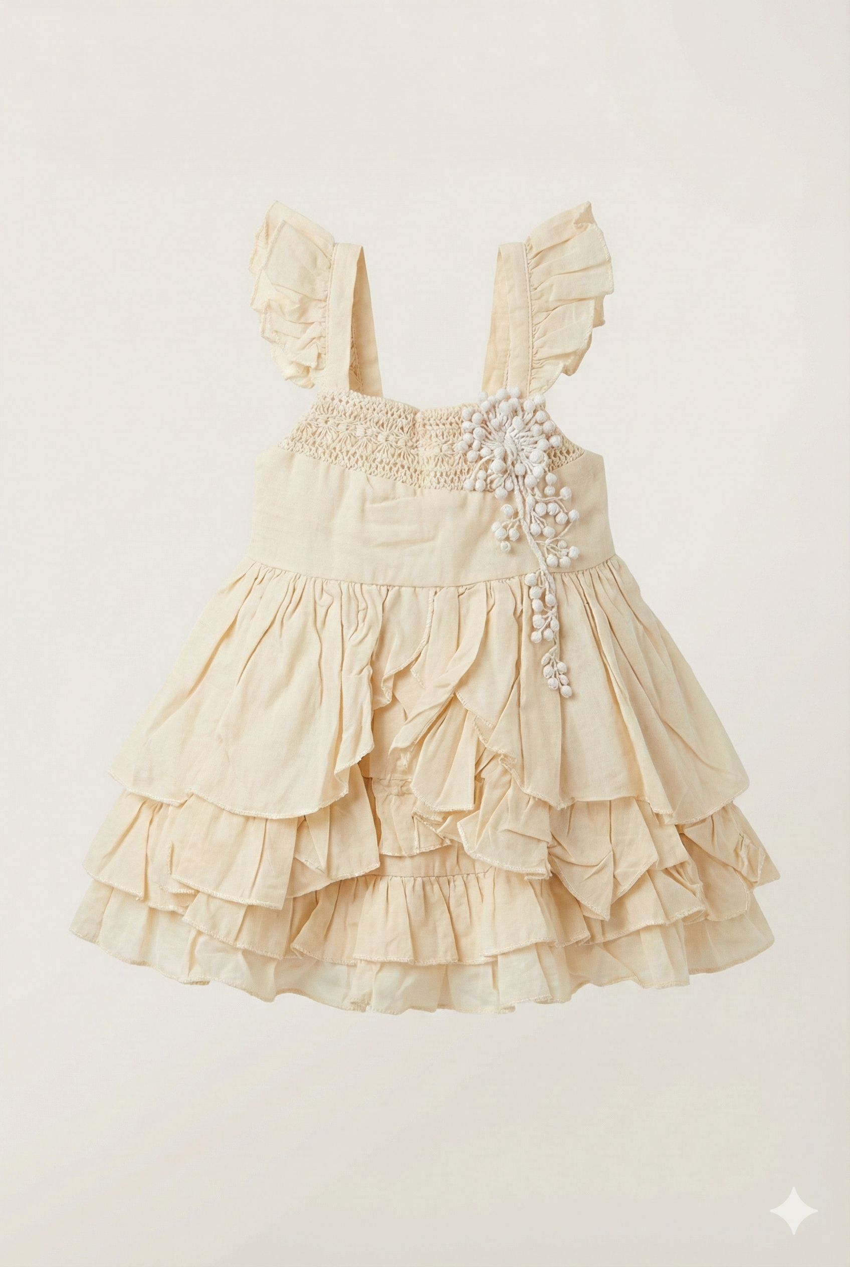 Girls White Floral Applique Sleeveless Party Dress