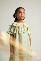 Ruffle-Sleeve Collared Dress with Ditsy Print