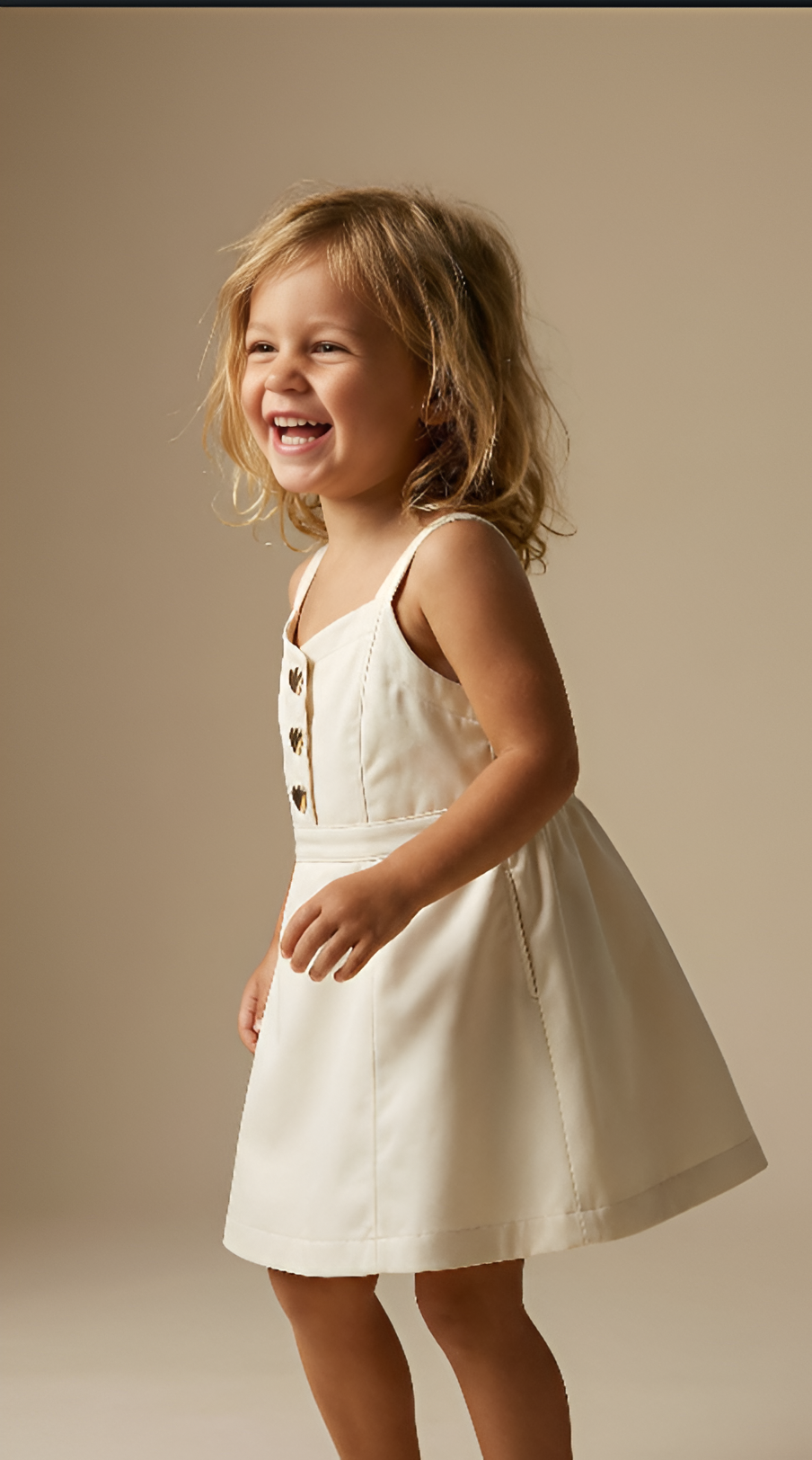 White Cotton Blend Cami Dress with Heart Buttons