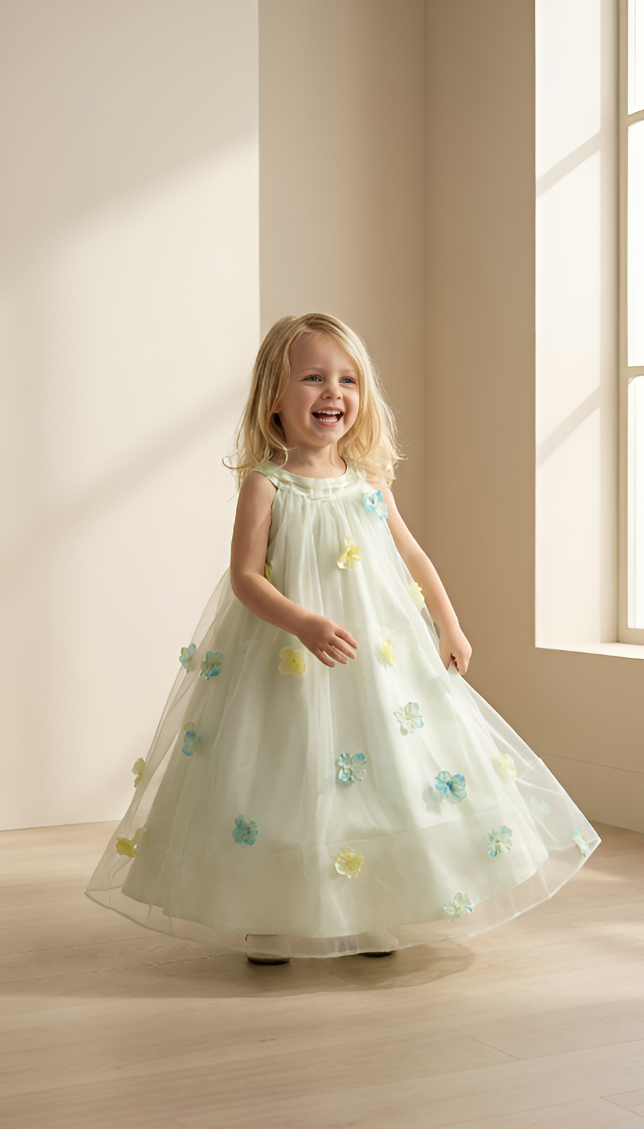 Girls' Sheer Organza top with 3D Flowers