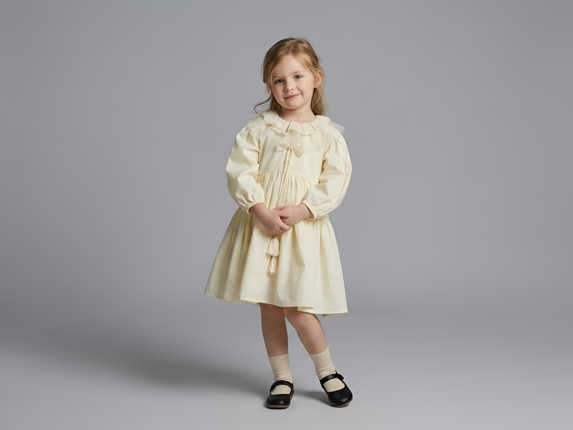 Ivory Smocked Waist Dress with Lace Collar