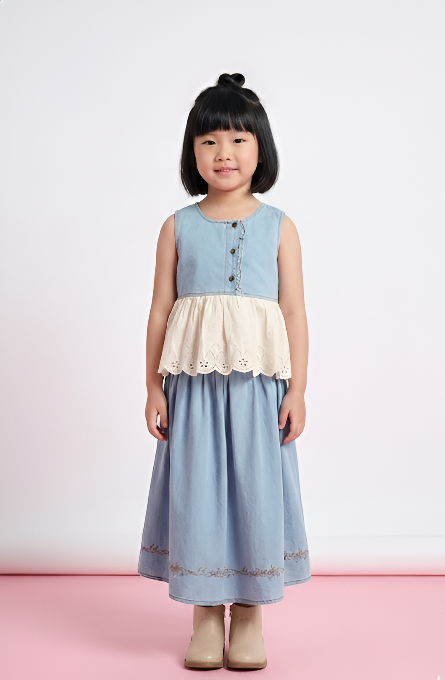 Girls' Denim-Lace Co-ord Set