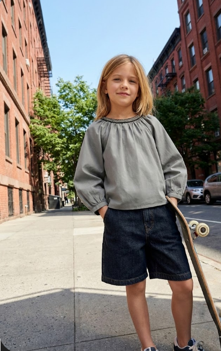 Kid's Girl Long Sleeve Gathered Neck Top