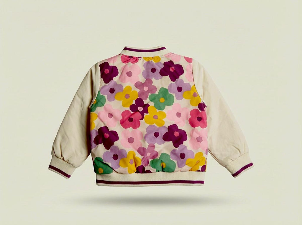 Yamp Boys Floral Appliqué Varsity Jacket