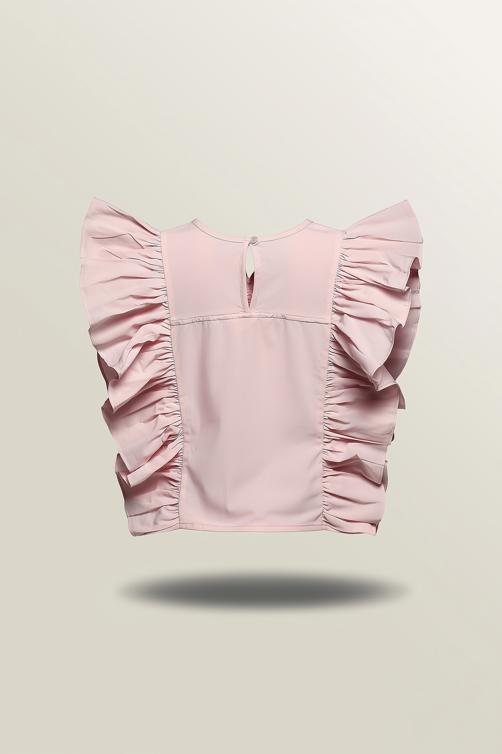 Pink Ruched Ruffle Sleeve Top