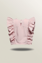 Pink Ruched Ruffle Sleeve Top