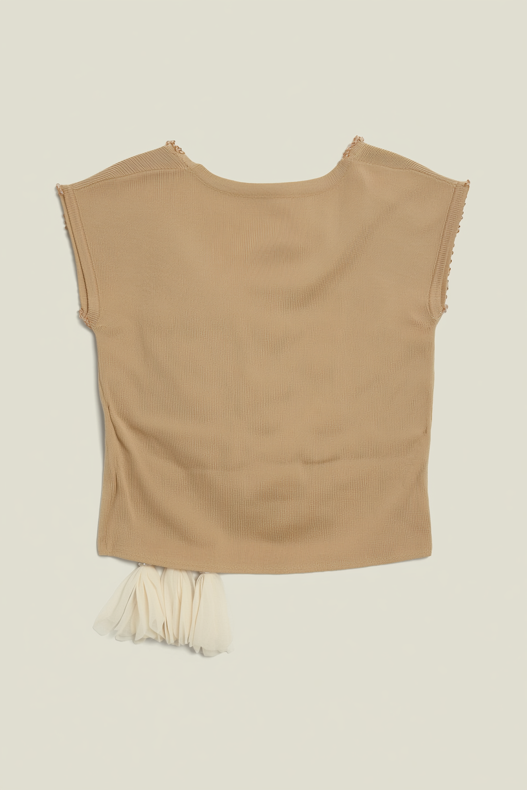 Beige Ribbed Knit Top with Floral Applique