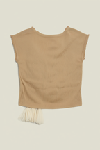 Beige Ribbed Knit Top with Floral Applique
