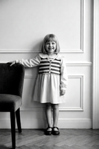 Girls' Cream & Green Striped Knit Bodice Tiered Dress
