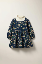 Long-Sleeve Square Neck Smock Dress with Turtleneck