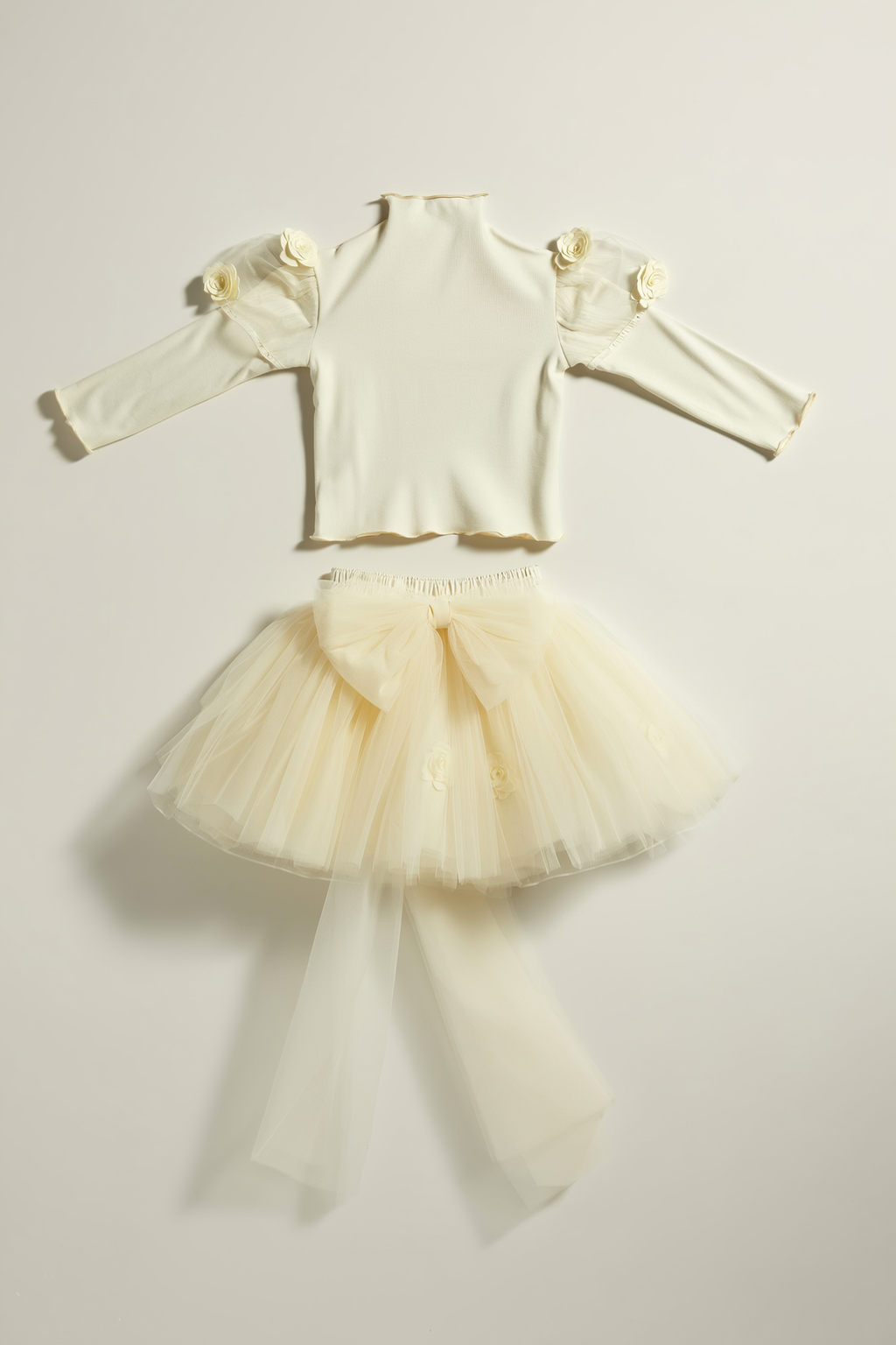 Ivory long-sleeved knit bodice and tulle tutu dress
