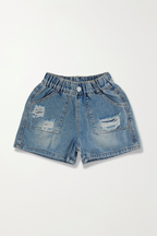 Kids' Light Wash Ripped Elastic Waist Shorts