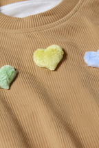 Beige Toddler Ribbed Heart Appliqué Top