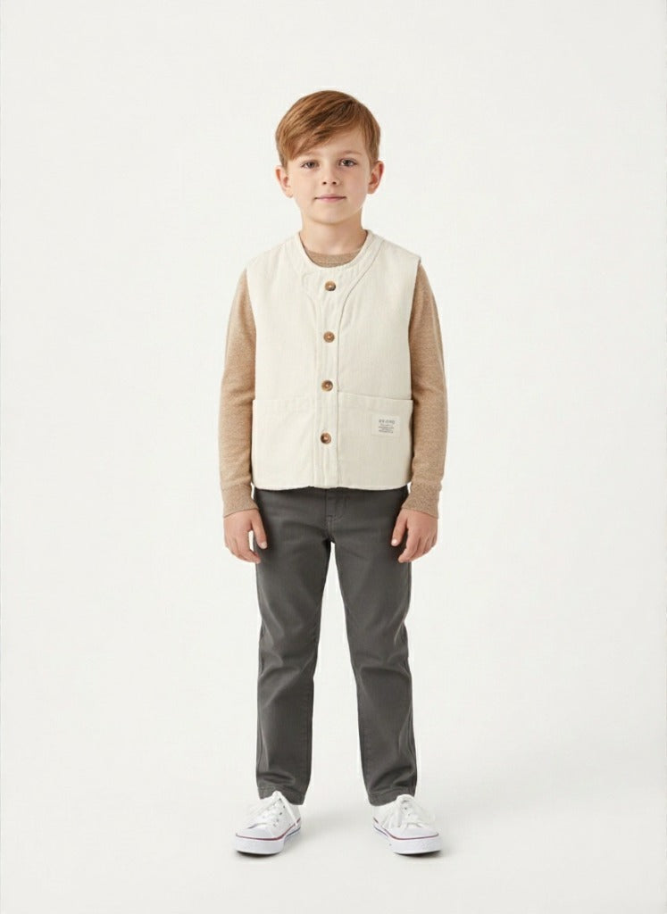 Beige cotton utility vest