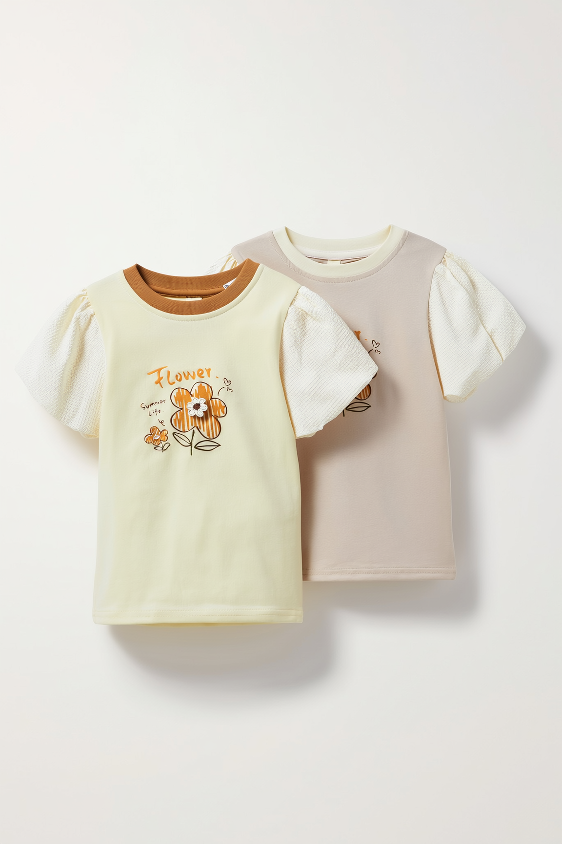 Baby girls' t-shirts with floral graphics & puff sleeves
