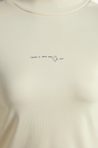 Girl Embroidered Regular Fit Cream Mock Neck T-Shirt