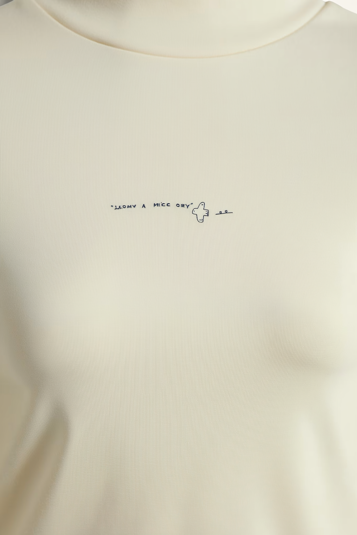 Girl Embroidered Regular Fit Cream Mock Neck T-Shirt