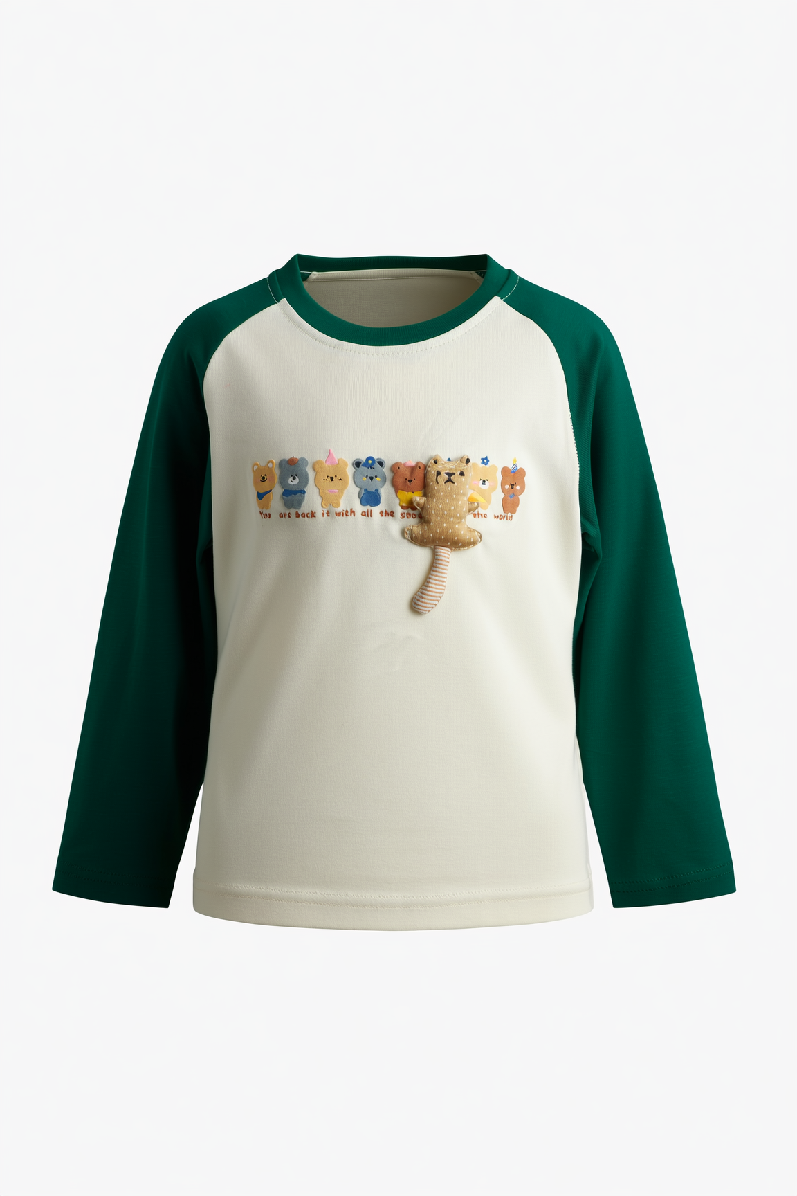 kids' long-sleeve raglan t-shirt with embroidered teddy bears