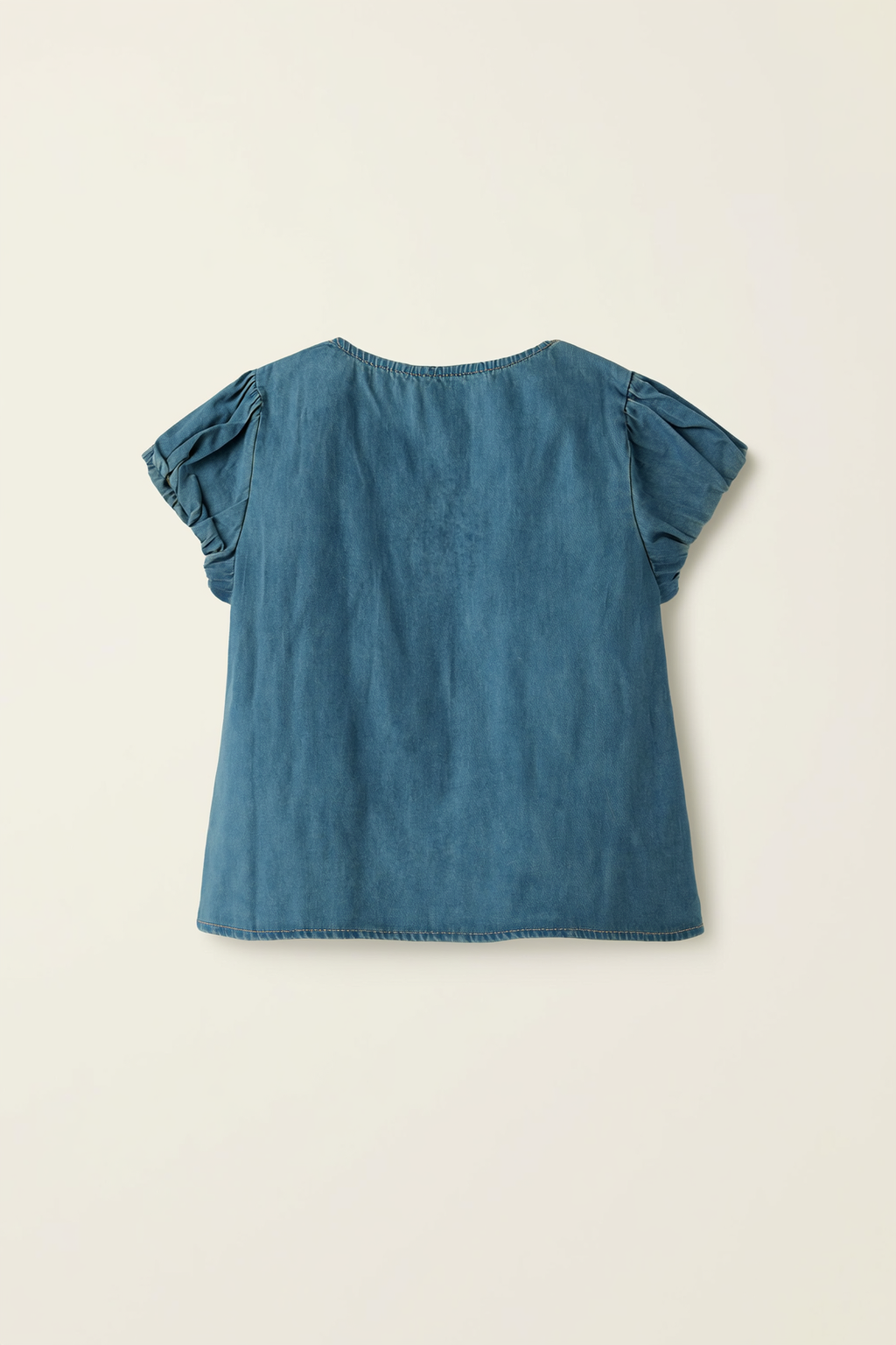 Pleated V-Neck Denim Top