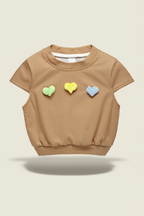 Beige Toddler Ribbed Heart Appliqué Top