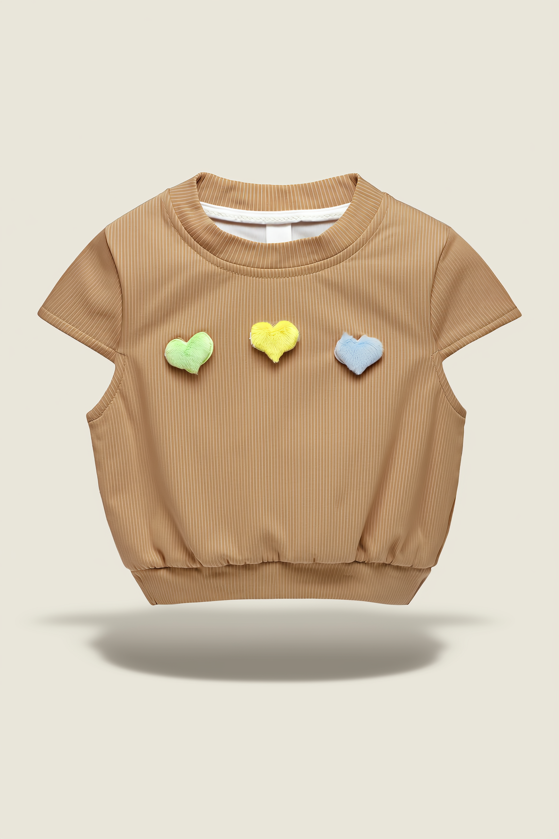 Beige Toddler Ribbed Heart Appliqué Top